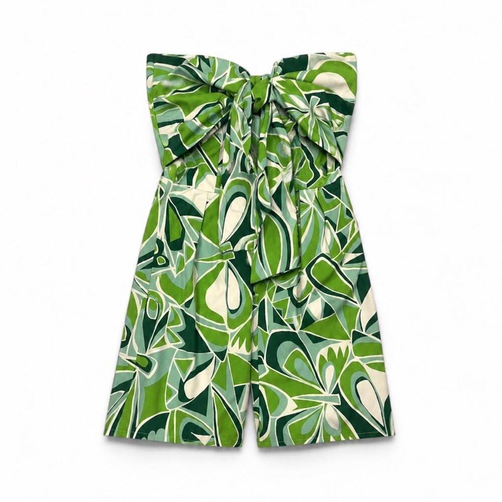 Akaka Green Abstract Strapless Bow Romper Size S - Picture 4 of 6